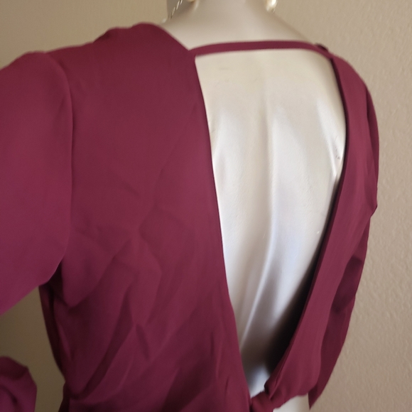 Tie V-back Wrap Crop Top size M Burgundy - Picture 3 of 7